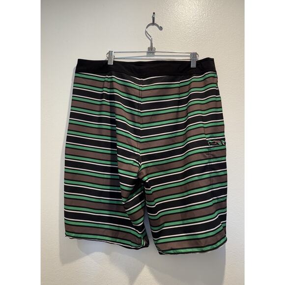 RVCA Men’s Size 36 Striped Board Shorts Swim Green Brown Black By PM Tenore - Picture 2 of 8